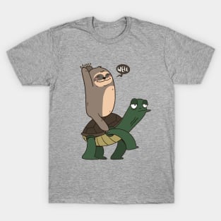 Cute Happy Sloth on Turtle Taxi T-Shirt